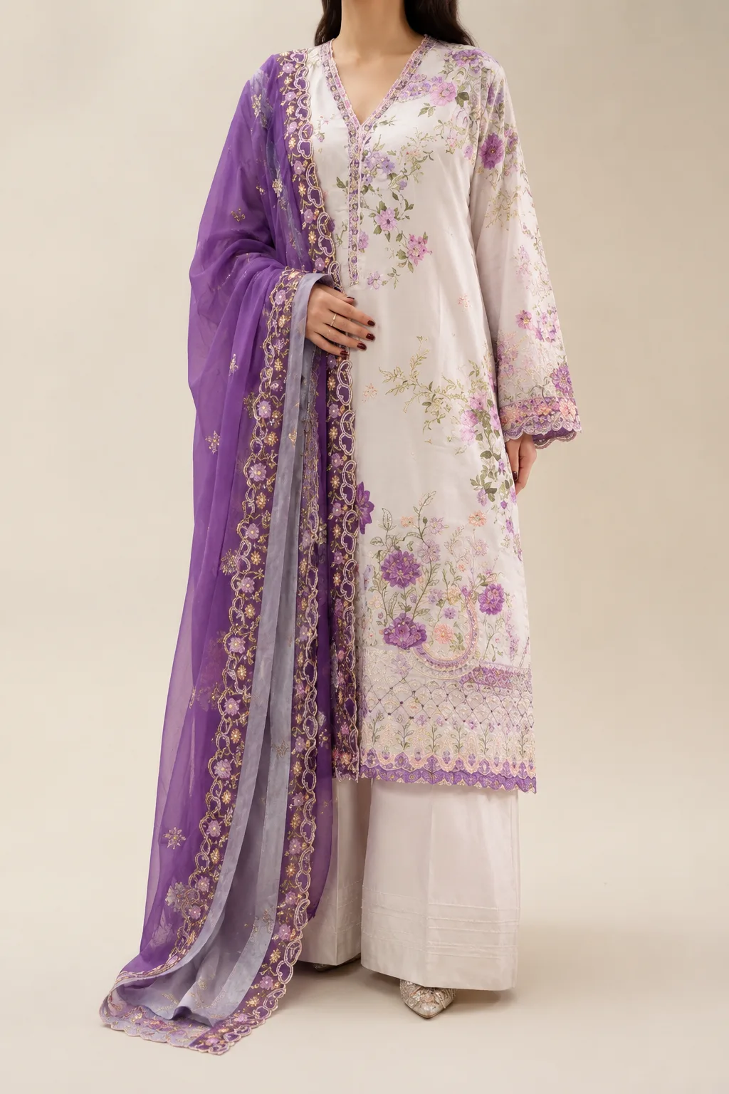Purple Embroidered Lawn Suit
